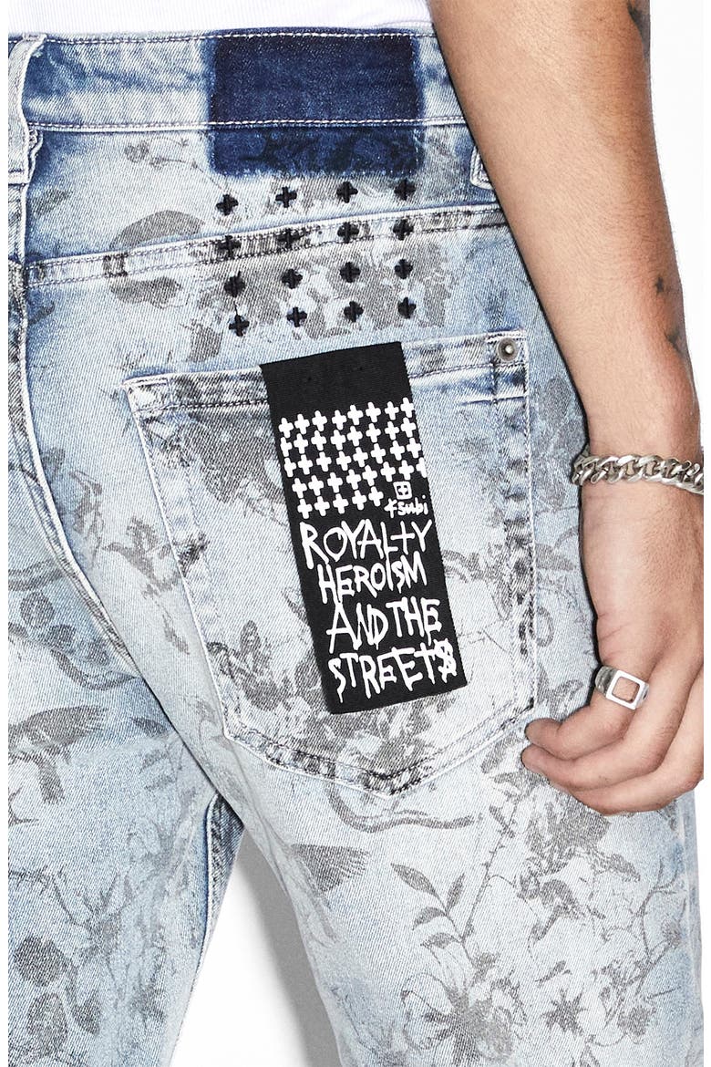 Van Winkle Unearthly Floral Print Ripped Skinny Jeans, Alternate, color, DENIM
