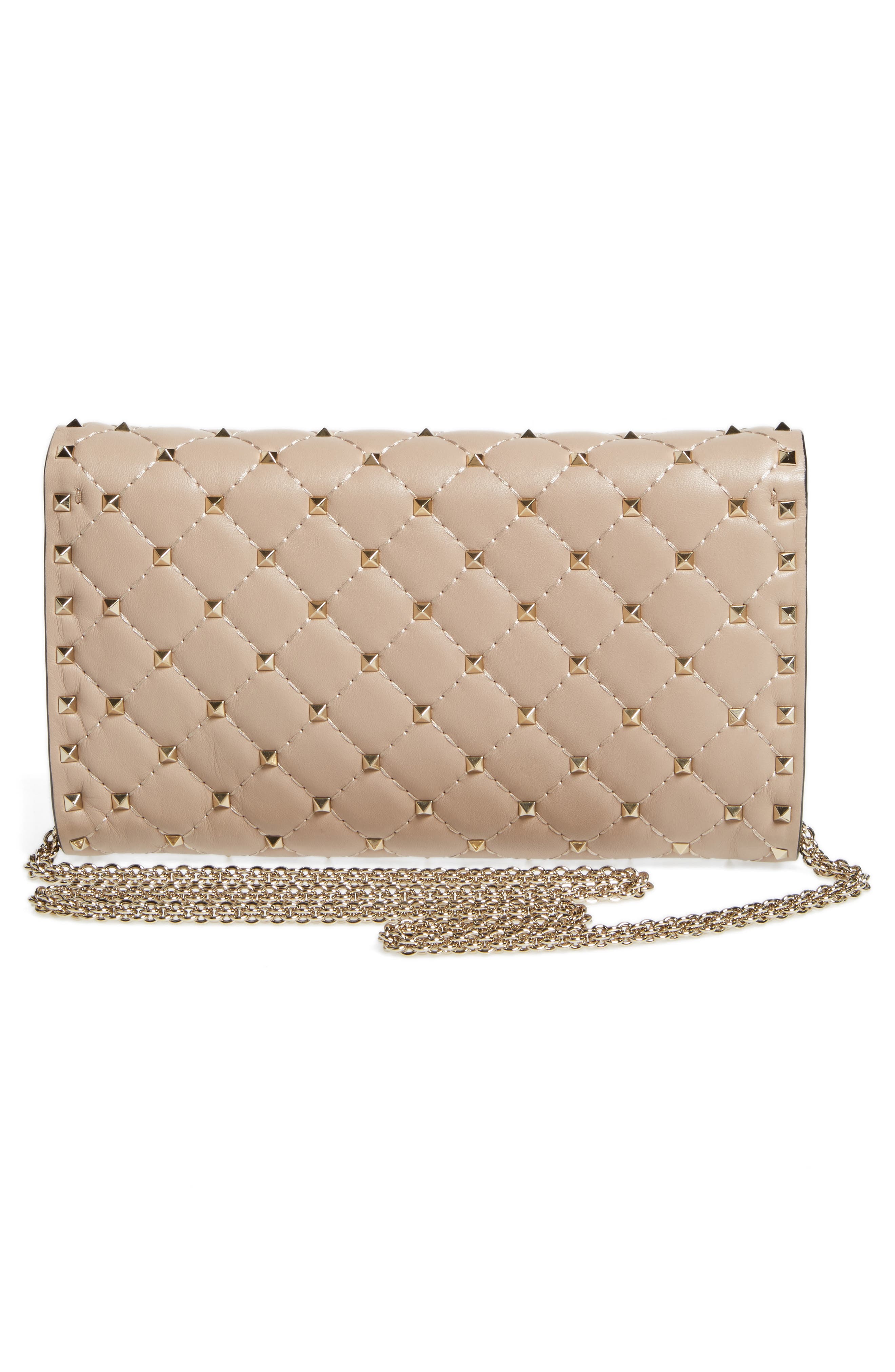 Valentino Garavani Rockstud Matelassé Quilted Leather Crossbody Bag, Alternate, color, Poudre