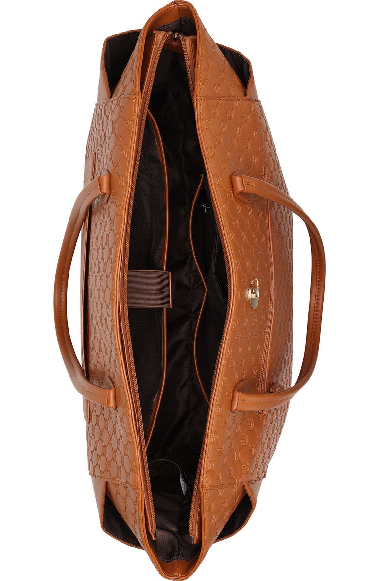 ELLE Compass 32L Vegan Leather Monogram Weekender Duffel Bag, Alternate, color, Brown