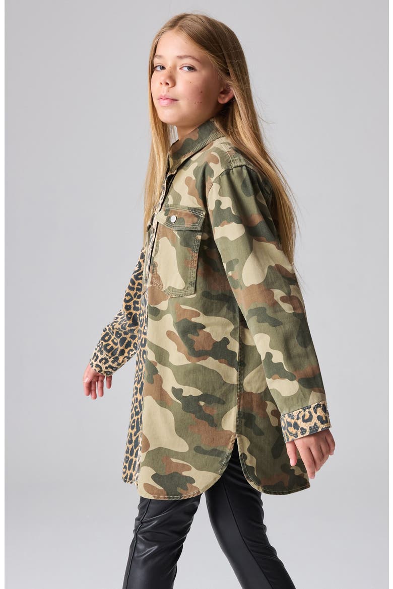 Kids' Leopard & Camo Print Denim Shacket, Alternate, color, BLACK
