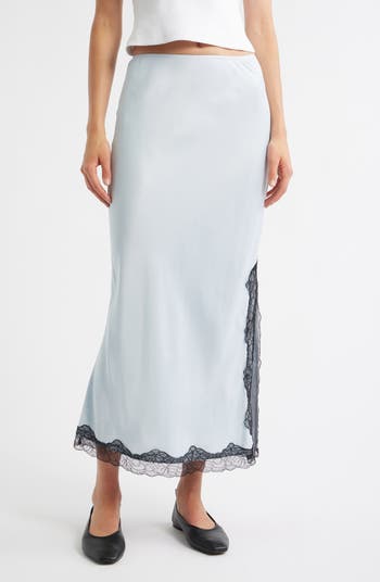 Lace Trim Satin Maxi Skirt