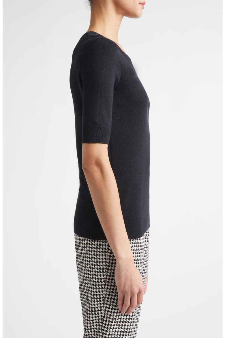 Marlie Short Sleeve Silk & Cotton Sweater, Alternate, color, BLACK