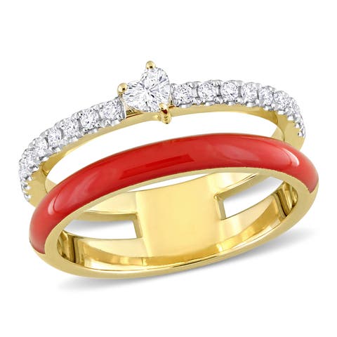 1/3 CTW Diamond & Red Enamel Heart Ring 14k