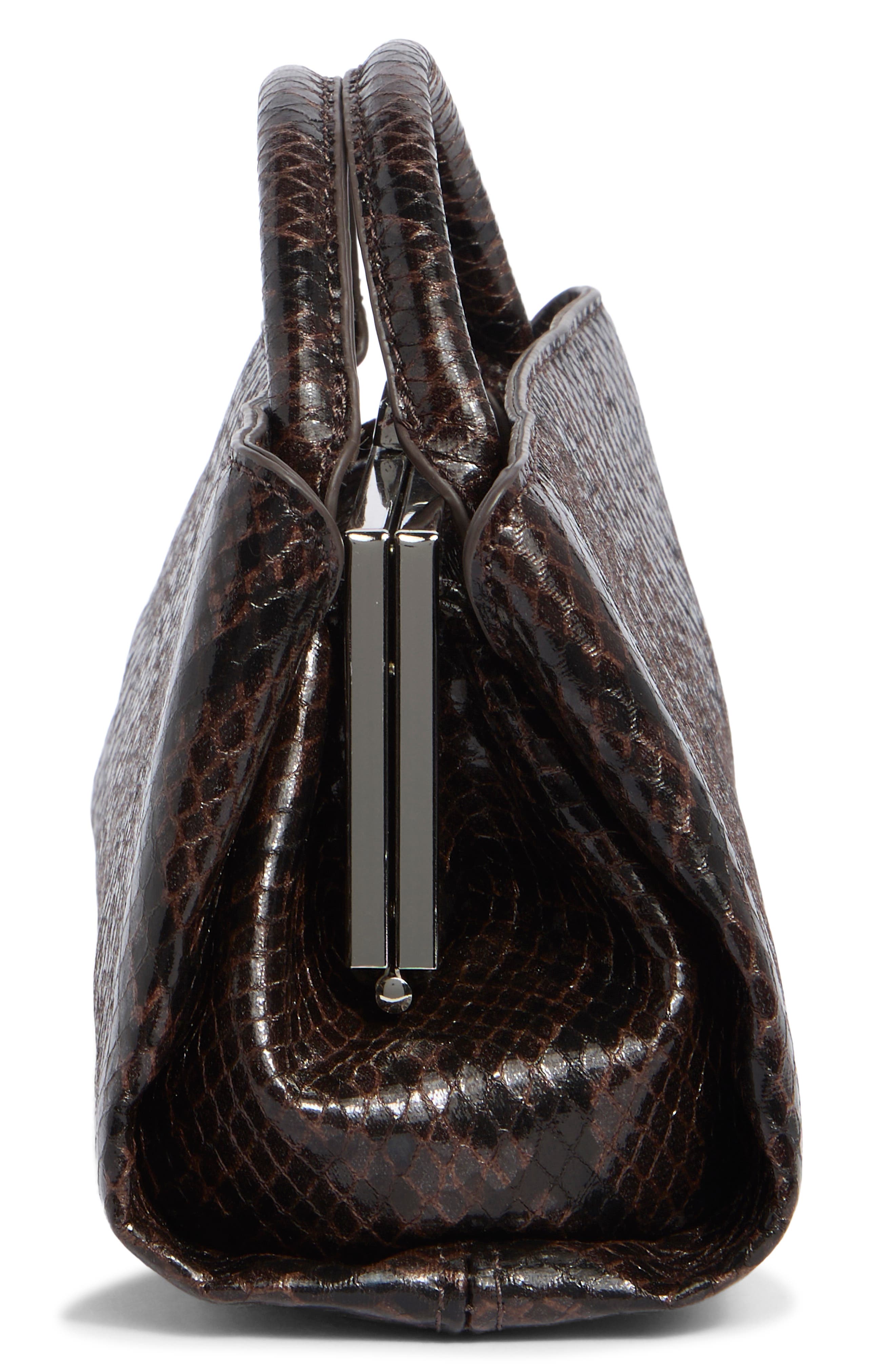 EW Frame Faux Leather Satchel, Alternate, color, DARK CHOCOLATE