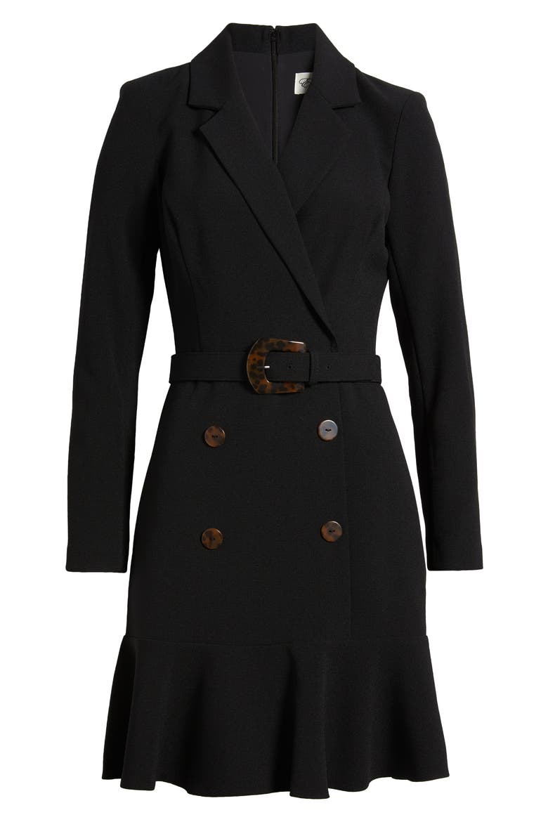 long sleeve belted blazer dress Long Sleeve Belted Blazer Dress In Black Texture | EGO US