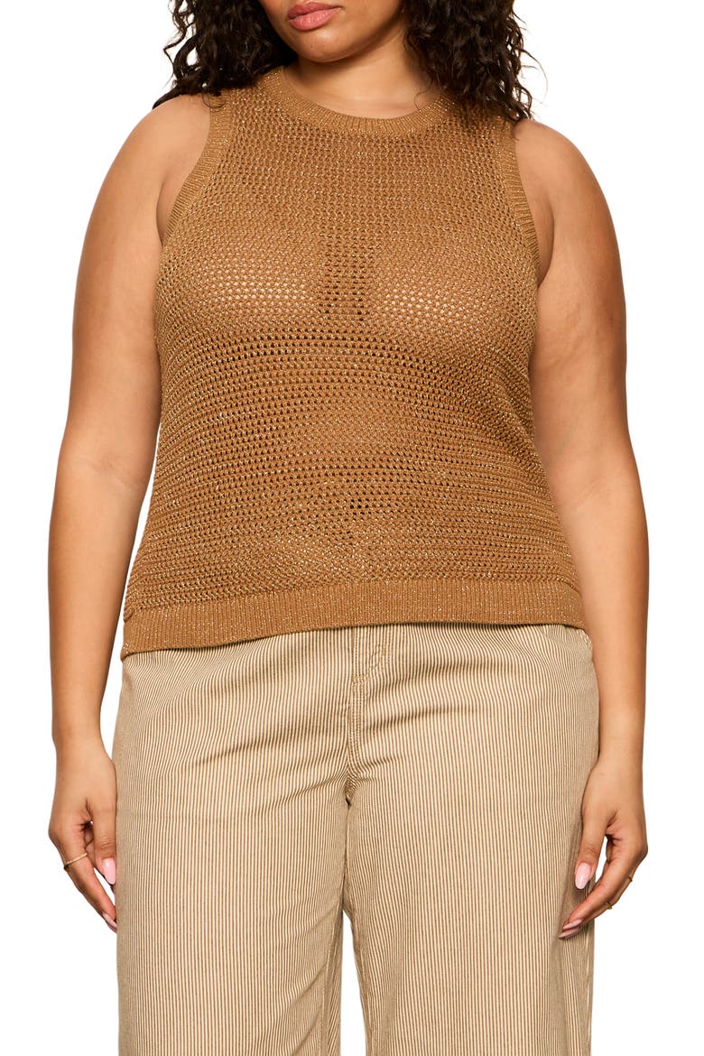 Metallic Sheer Open Stitch Sweater Tank, Main, color, TOASTED BROWN