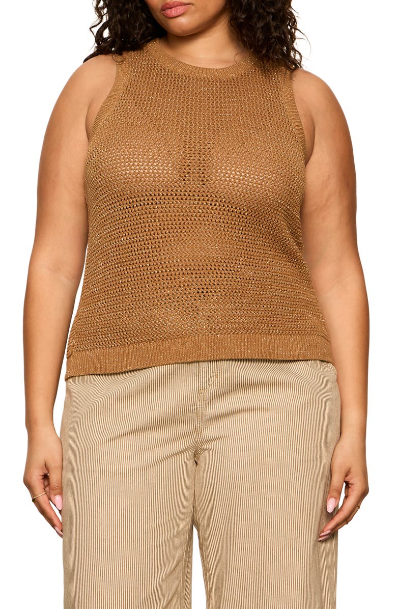Sanctuary Metallic Sheer Open Stitch Sweater Tank, Main, color, Toasted Brown