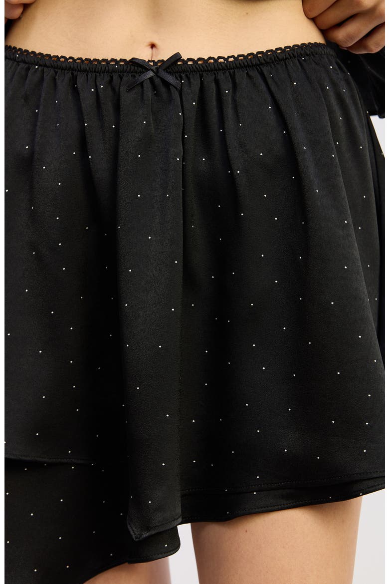Tegan Dot Asymmetric Miniskirt, Alternate, color, BLACK IVORY