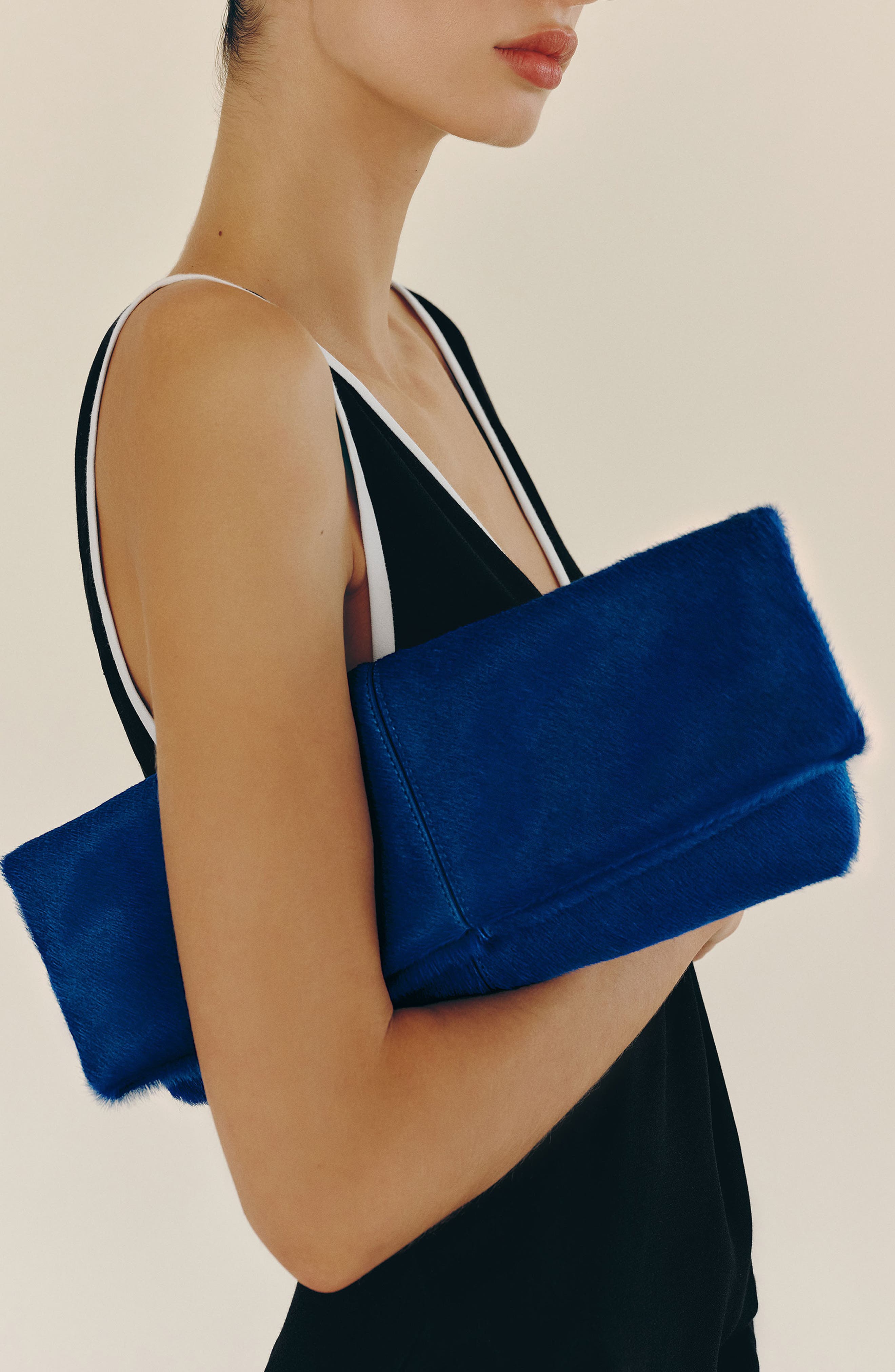 Inez Genuine Calf Hair Clutch, Main, color, COBALT HAIRCALF