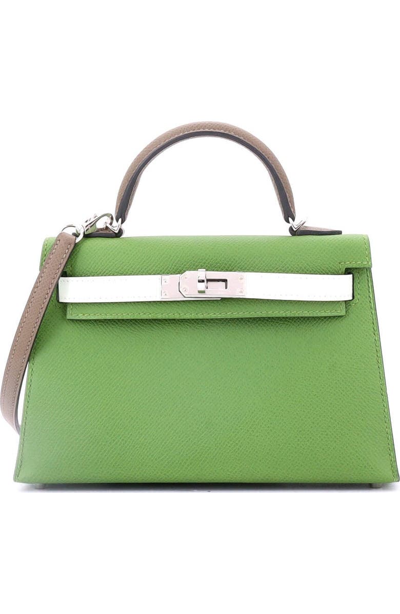 Pre-Owned Hermes Kelly Mini II Bag Tricolor Epsom with Palladium Hardware 20, Main, color, Vert