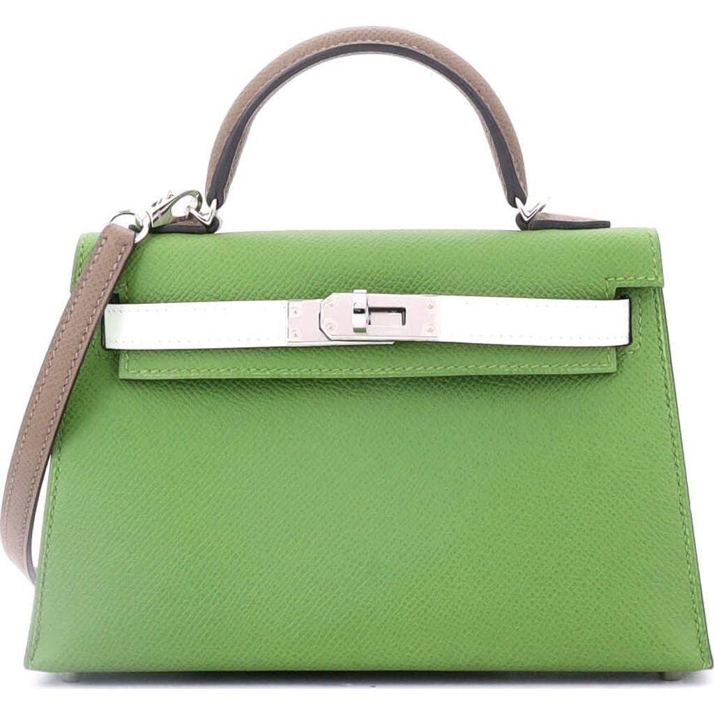 Pre-owned Hermes  Hermes Kelly Mini Ii Bag Tricolor Epsom With Palladium Hardware 20 In Green