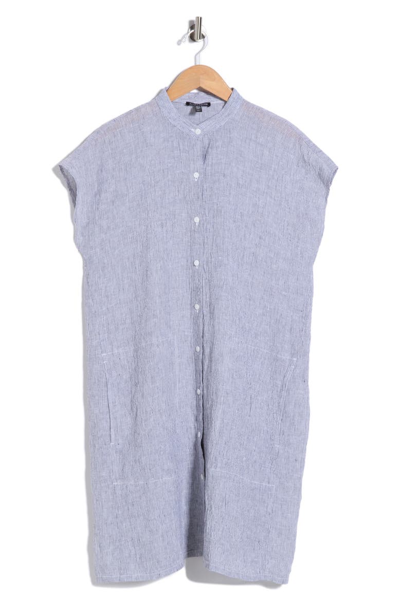 Organic Linen Mandarin Collar Dress, Main, color, INK