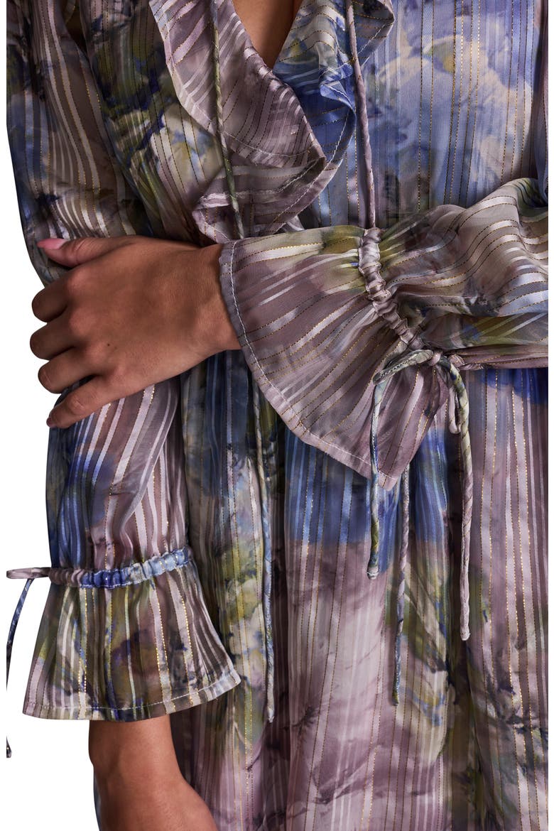 Print Metallic Long Sleeve Dress, Alternate, color, LILAC/ SAPPHIRE BLUE MULTI