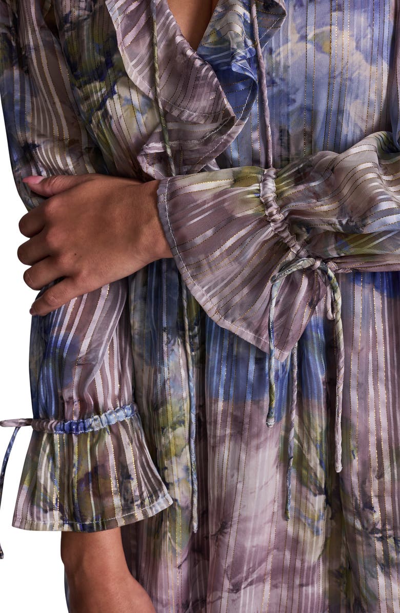 BCBG Print Metallic Long Sleeve Dress, Alternate, color, Lilac/ Sapphire Blue Multi