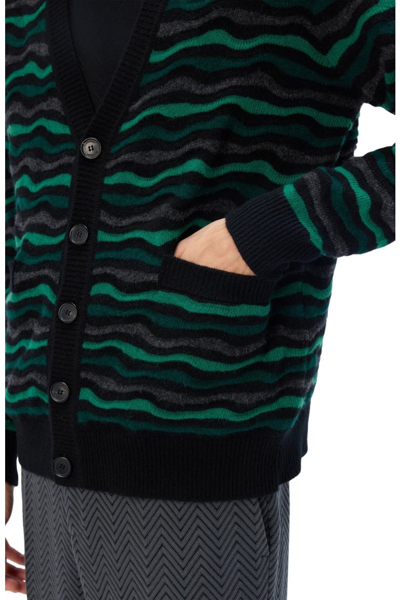 Cardigan In Pure Wool With Wave Stitch, Alternate, color, Green