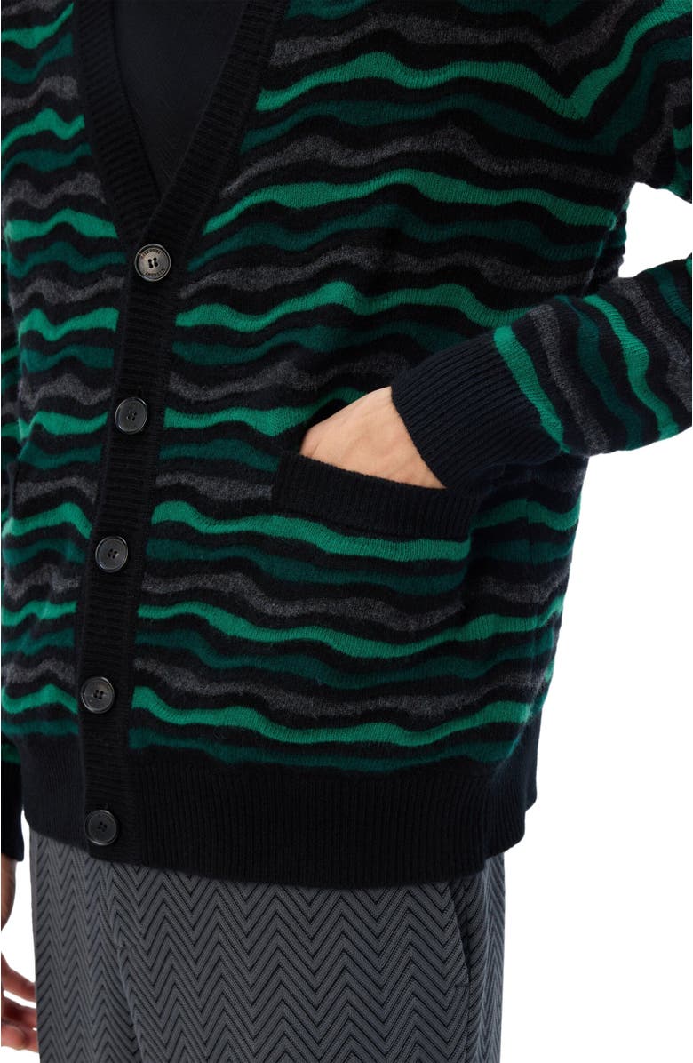 Missoni Cardigan In Pure Wool With Wave Stitch, Alternate, color, Green