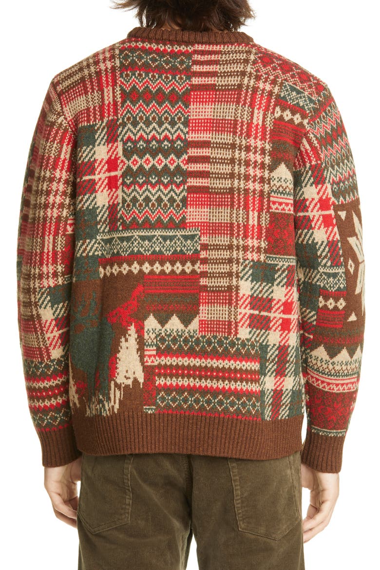 Patchwork Jacquard Wool Blend Sweater, Alternate, color, BROWN/ RED