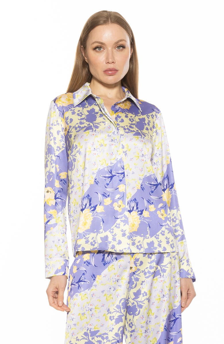 Alexia Admor Ginger Floral Button-Up Shirt, Alternate, color, Lilac Floral