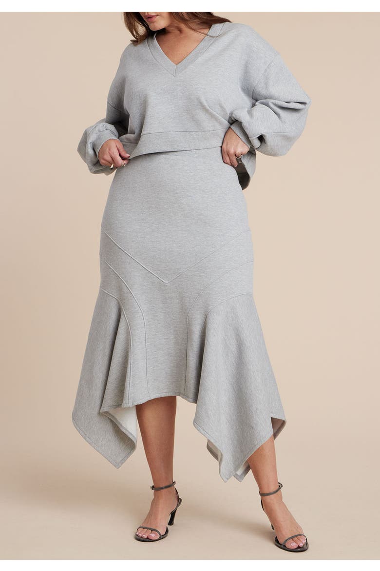 Seam Detail Trumpet French Terry Skirt, Alternate, color, HEATHER GREY