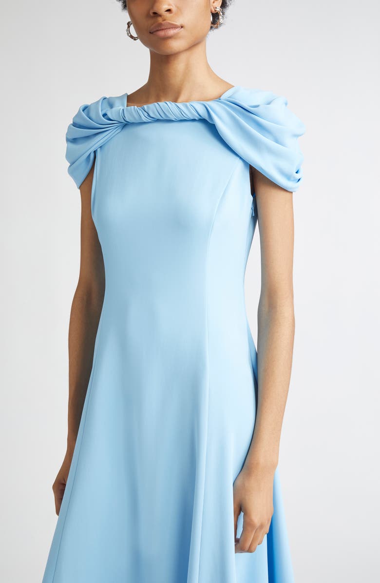 Oscar de la Renta Twist Detail Cap Sleeve Stretch Cady Midi Dress, Alternate, color, Baby Blue