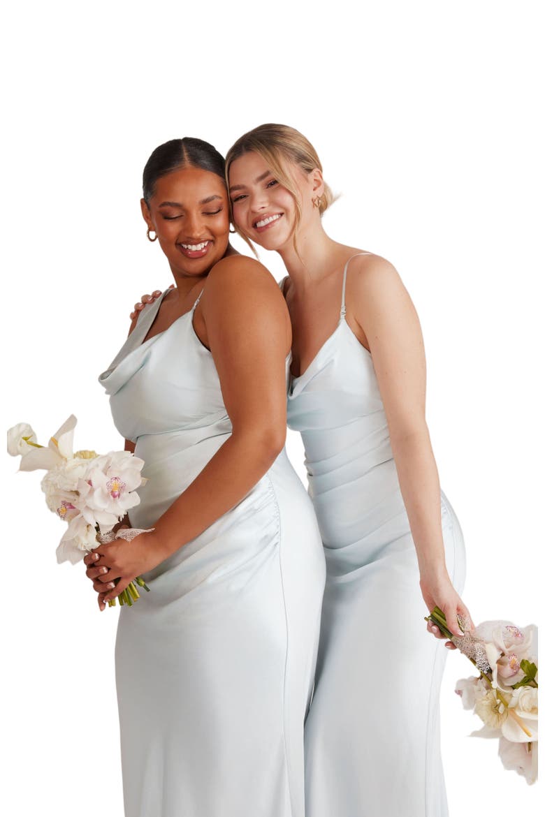 Cowl Front Asymmetric Bridesmaid Dress, Alternate, color, Ice Blue