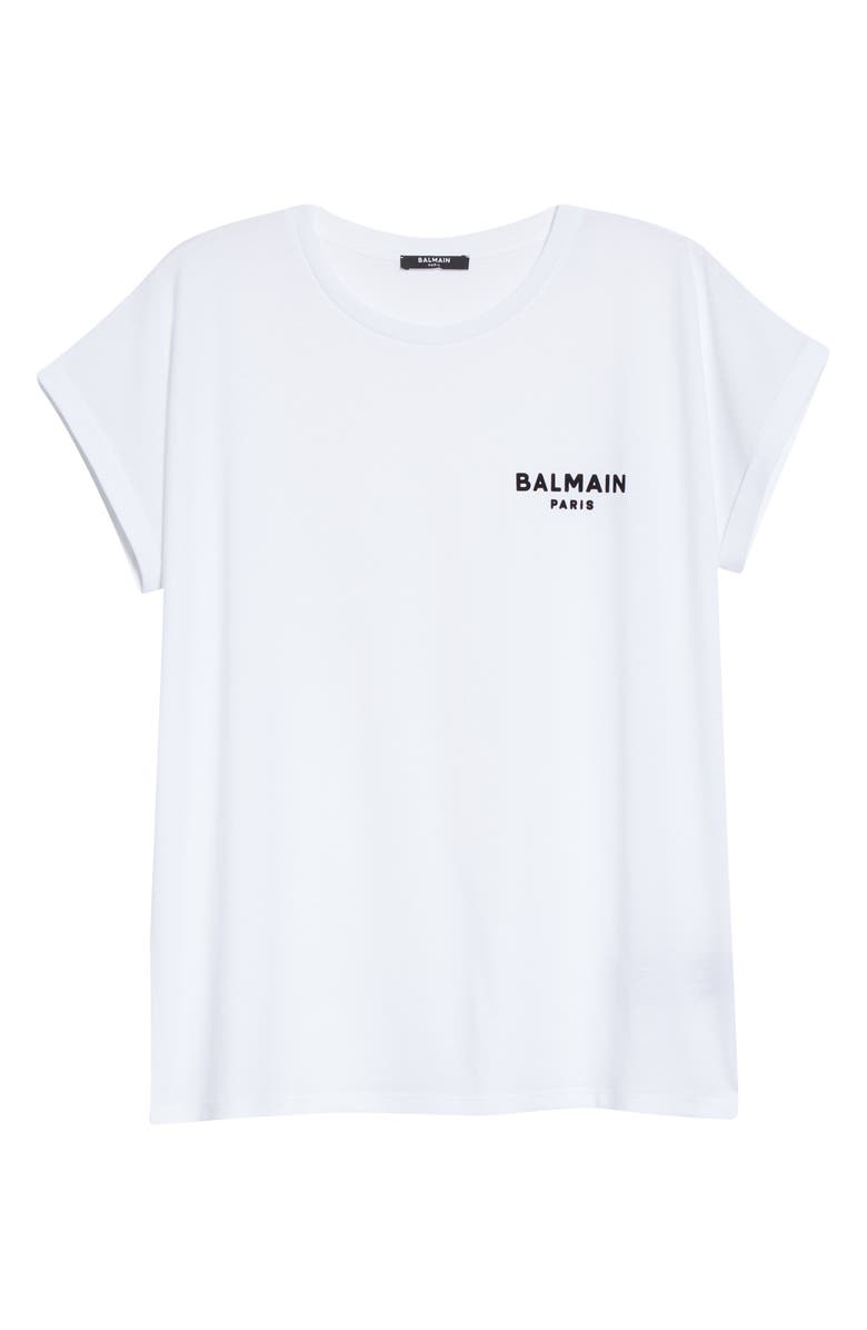 Balmain Flocked Logo Cotton T-Shirt, Alternate, color,