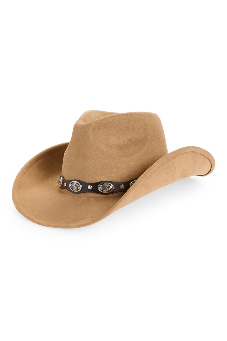 Faux Suede Conco Cowboy Hat, Main, color, CAMEL