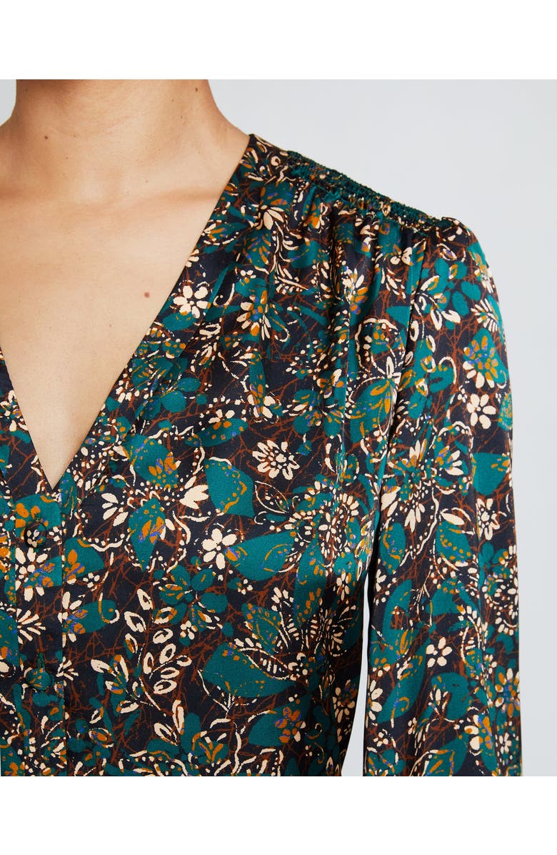 Santorelli ALEXIA Long Sleeve Buttoned Blouse in Modern Floral Print, Alternate, color, Pine Multi