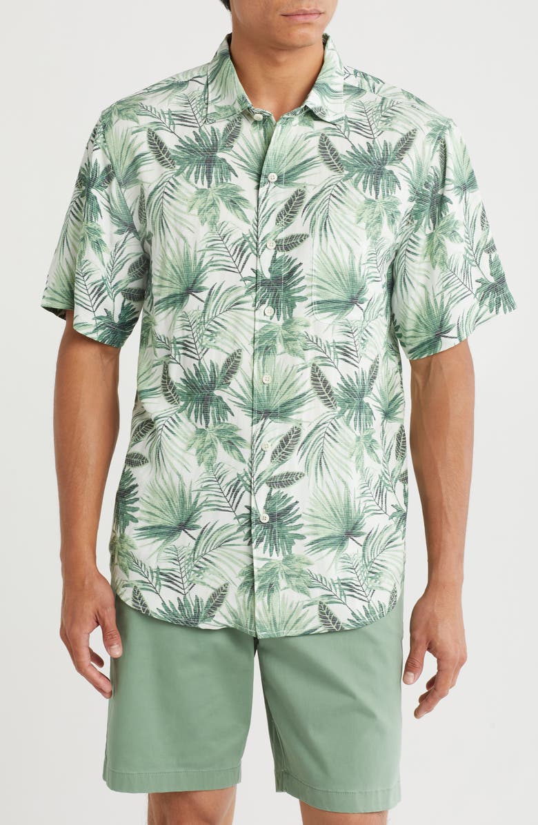 Tommy Bahama Lush Paradise Short Sleeve Button-Up Shirt, Main, color, Paradise Green