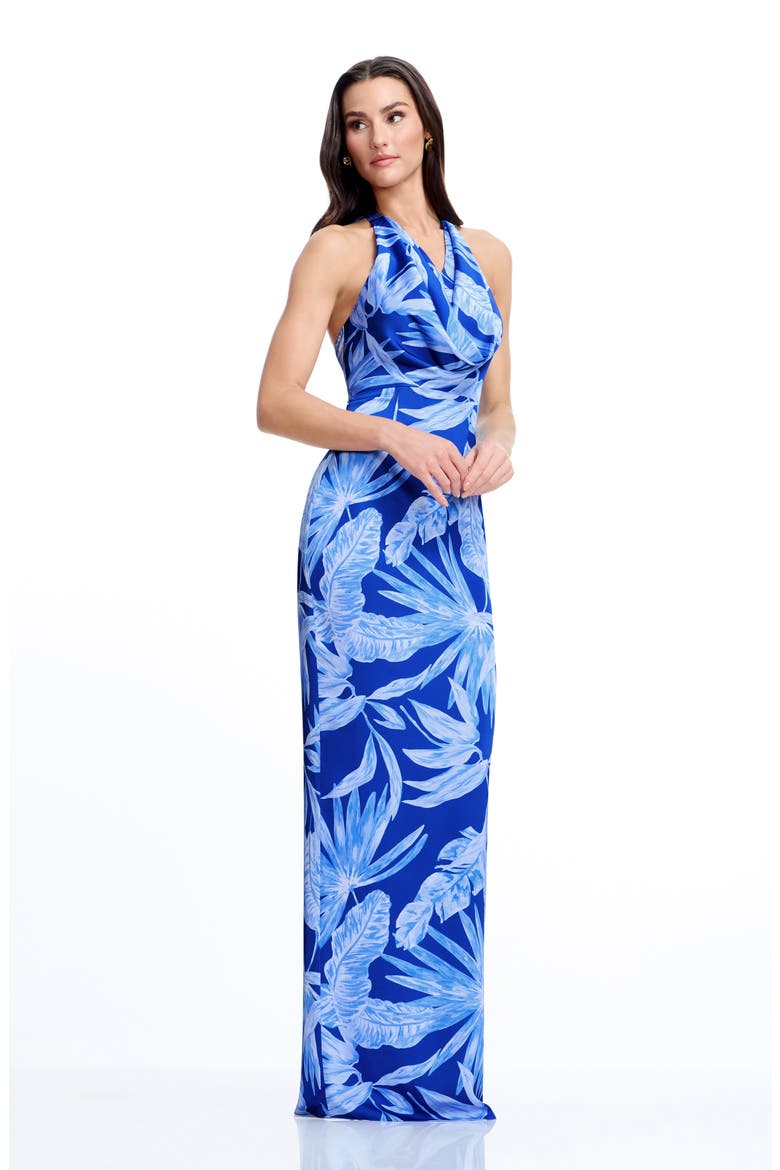 Solana Tropical Print Halter Gown, Alternate, color, NAVY MULTI