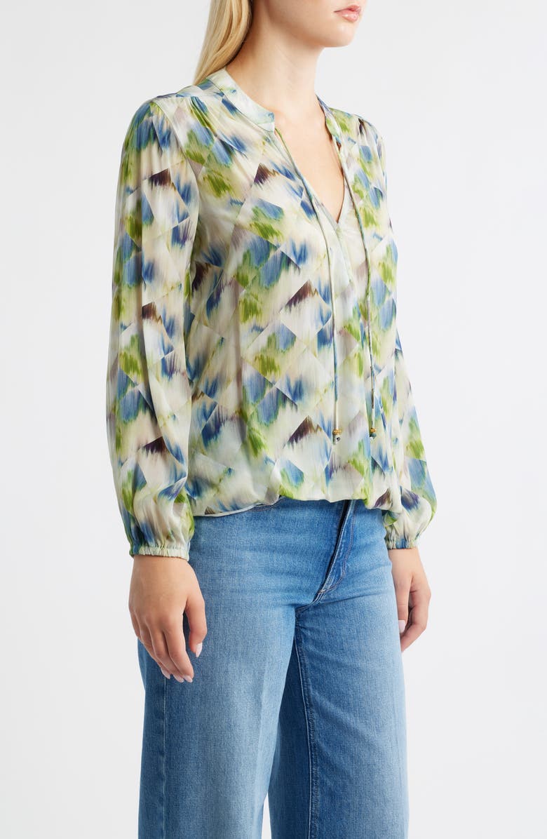 APNY Print Tassel Surplice Chiffon Top, Alternate, color, Green/ Blue Multi