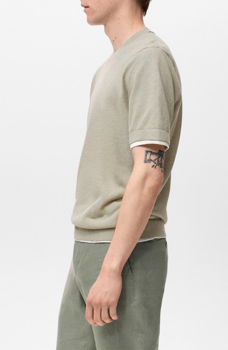 MANGO Contrast Trim Cotton Blend T-Shirt, Alternate, color, Khaki