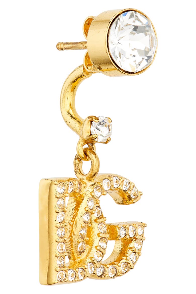 DG Crystal Logo Drop Back Earrings, Alternate, color, ORO