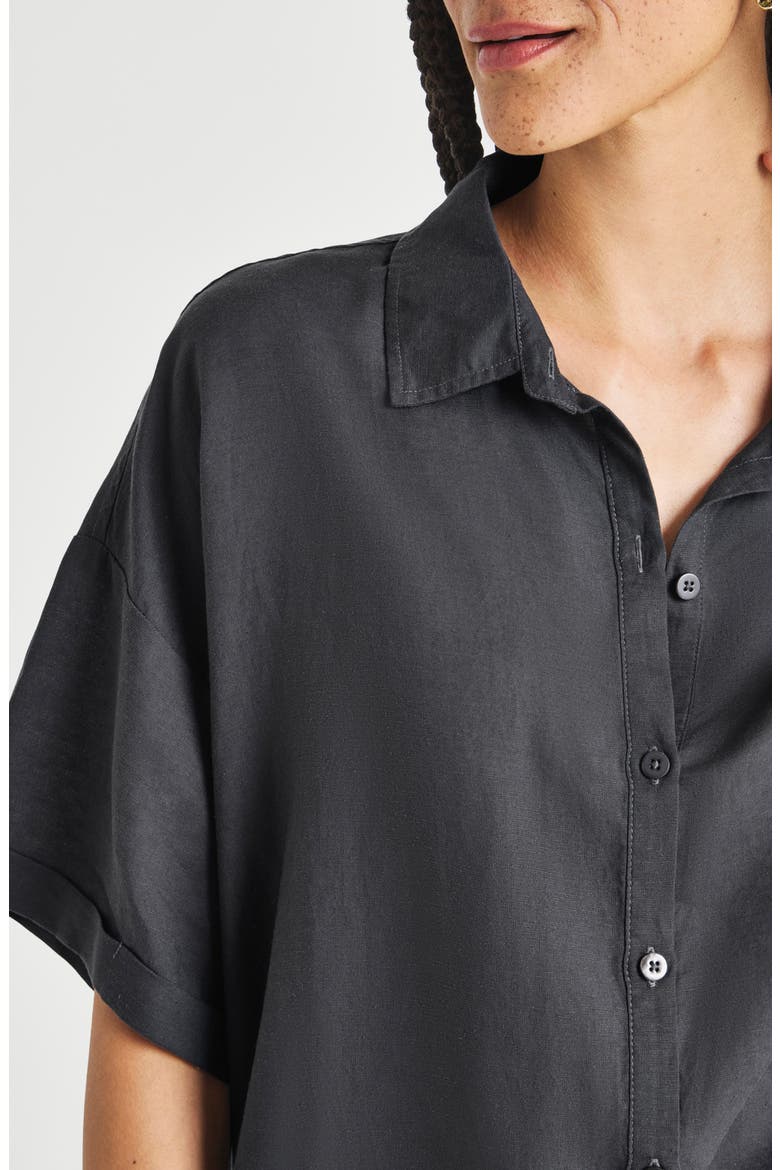 Dawson Elbow Sleeve Linen Blend Button-Up Shirt, Alternate, color, LEAD