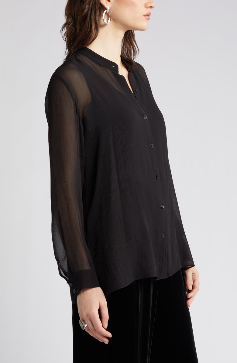 Eileen Fisher Sheer Mandarin Collar Silk Shirt, Alternate, color,