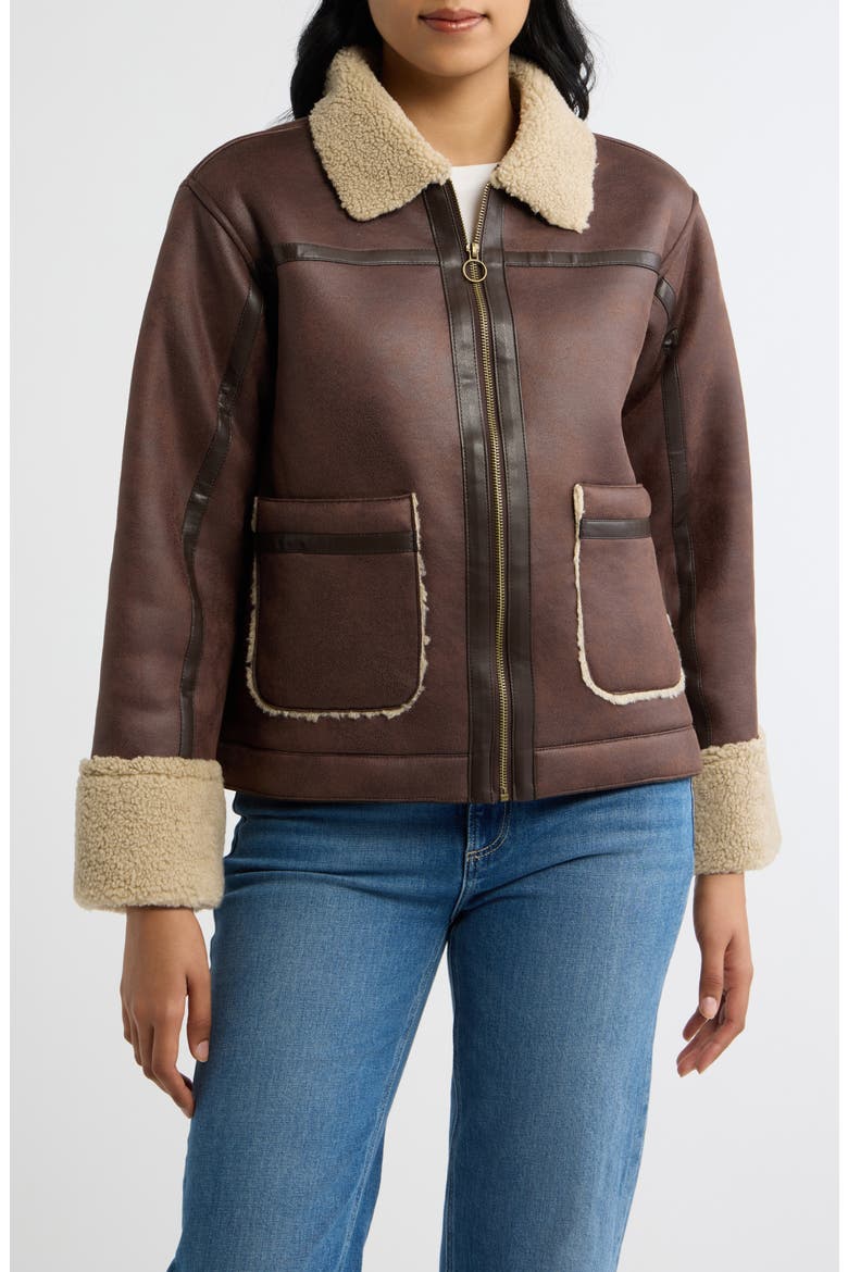 Faux Shearling Jacket, Alternate, color, DARK BROWN