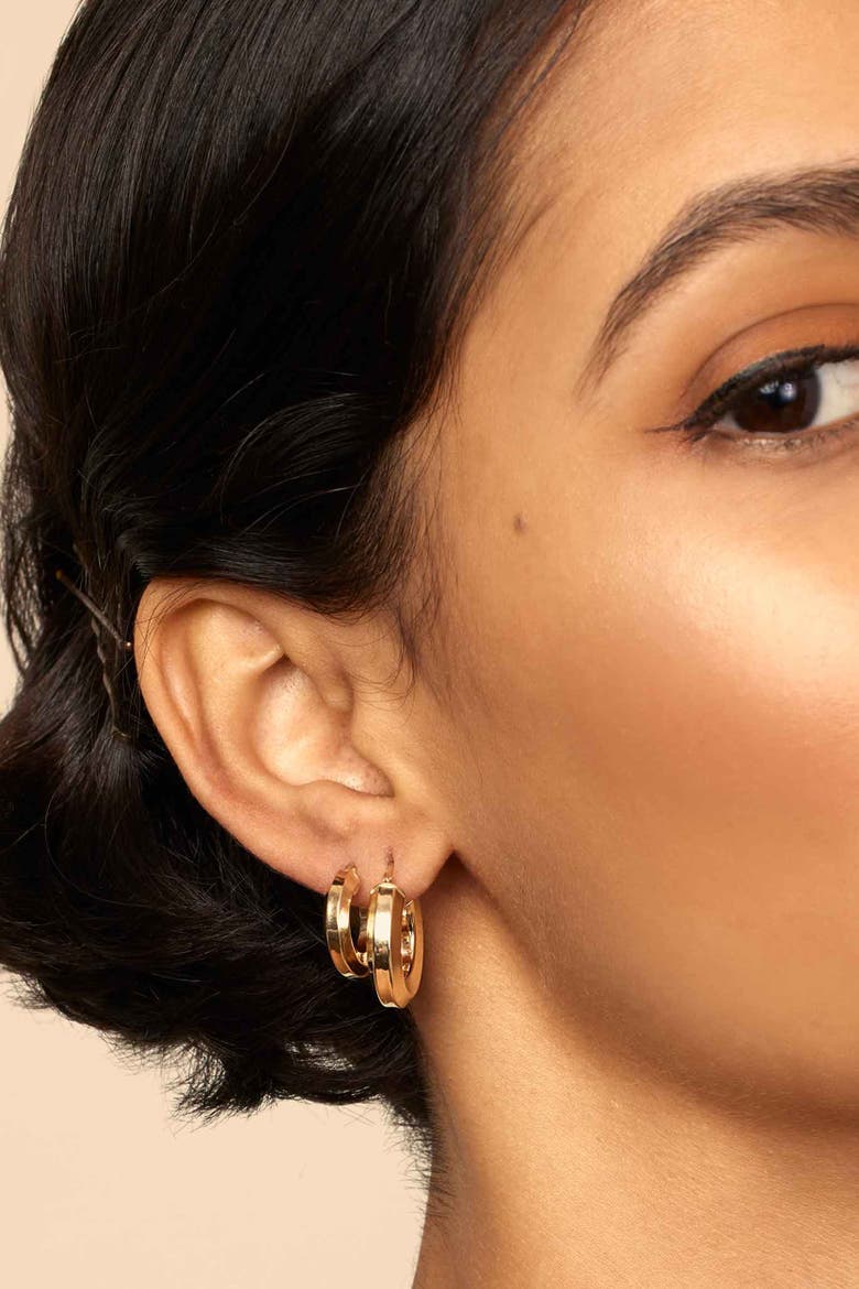 14K Gold Clean Cut Hoops Earrings, Alternate, color, Yellow Gold - 16mm