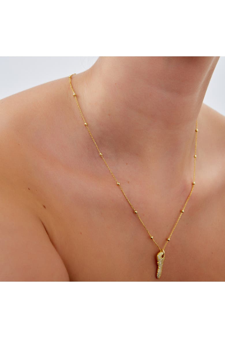 Key Pendant Necklace With Beaded Chain Sterling Silver, Alternate, color, Gold