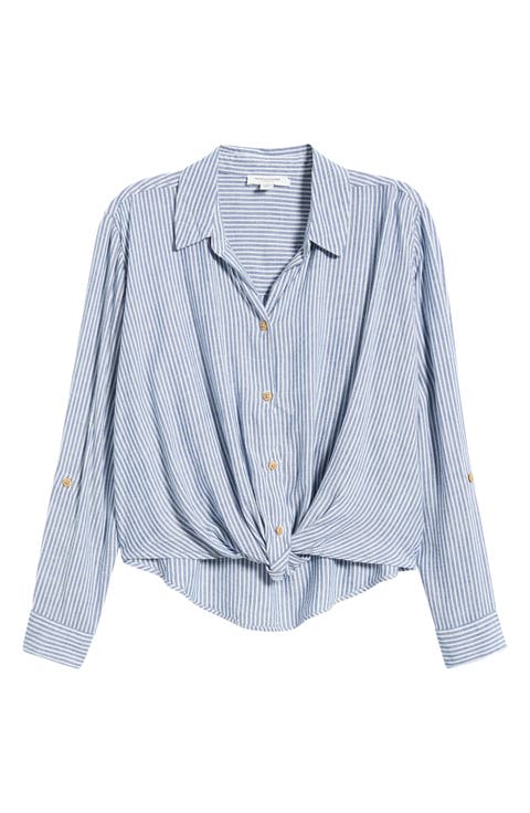 Vivica Stripe Twist Hem Button-Up Shirt