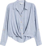 beachlunchlounge Vivica Stripe Twist Hem Button-Up Shirt