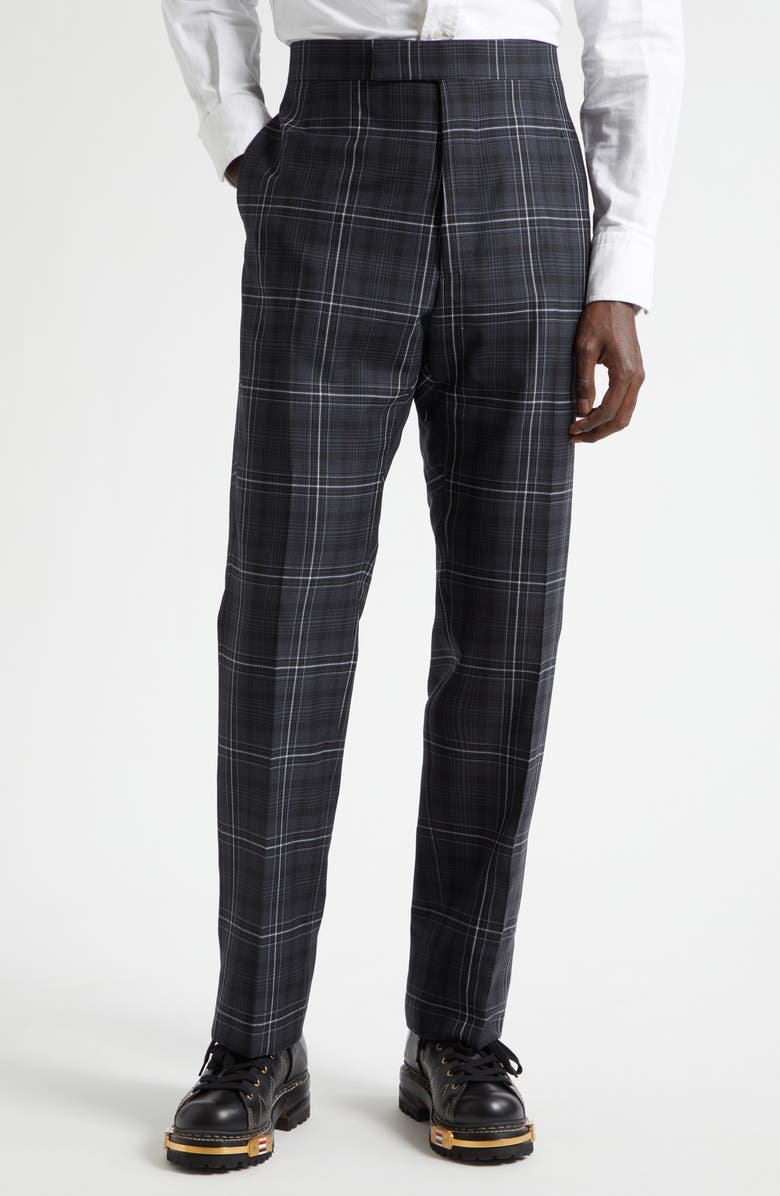 Thom Browne Plaid Wool Backstrap Pants, Main, color, Black