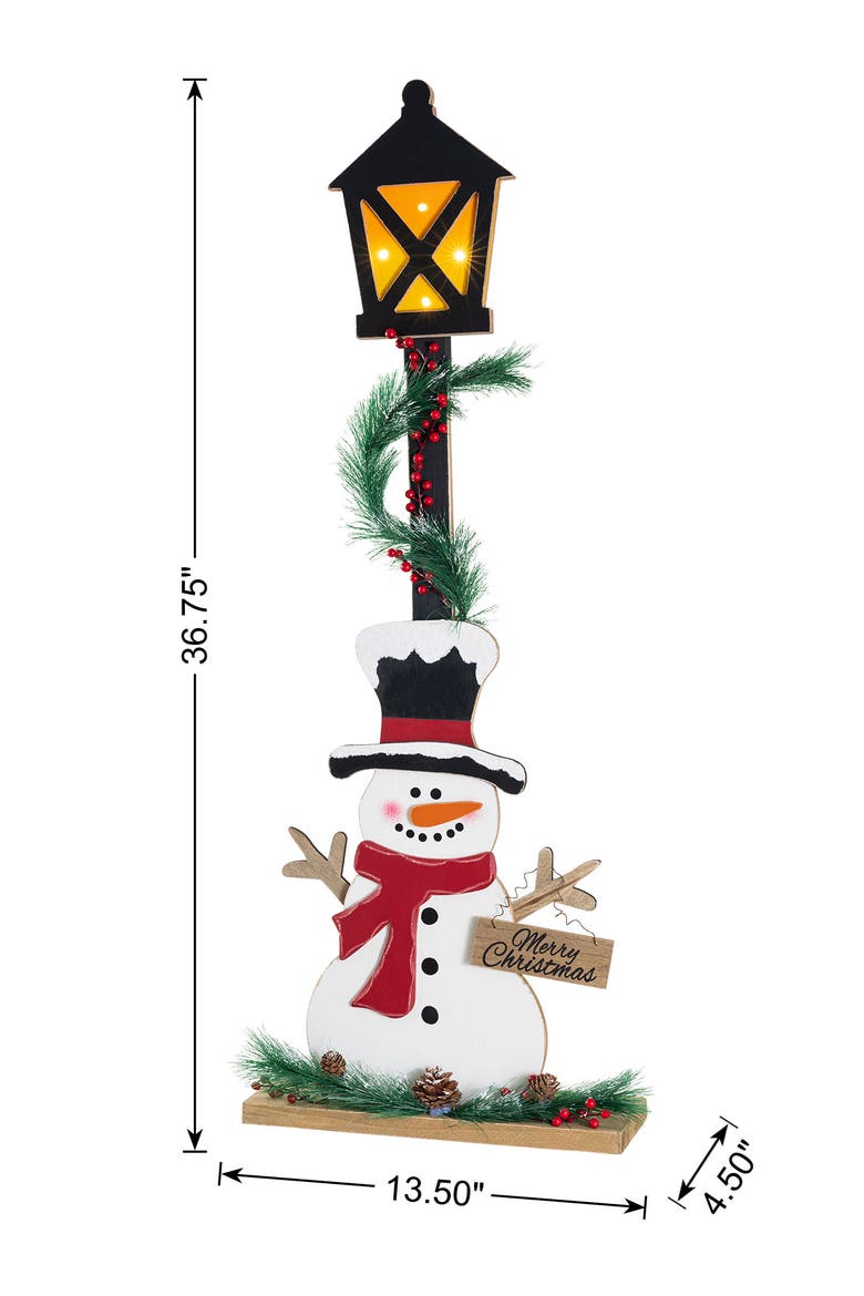 Lighted Christmas Wood Snowman Lamp Porch Decor, Alternate, color, White