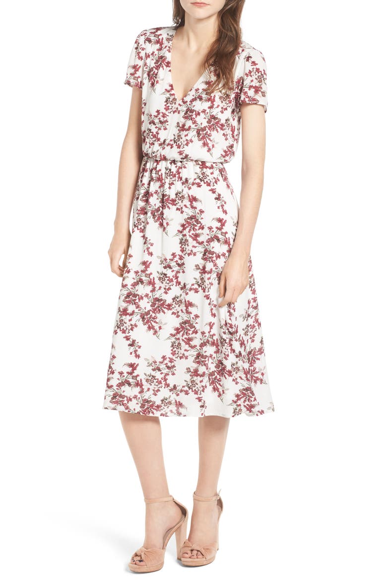 Blouson Midi Dress, Main, color, IVORY FLORAL