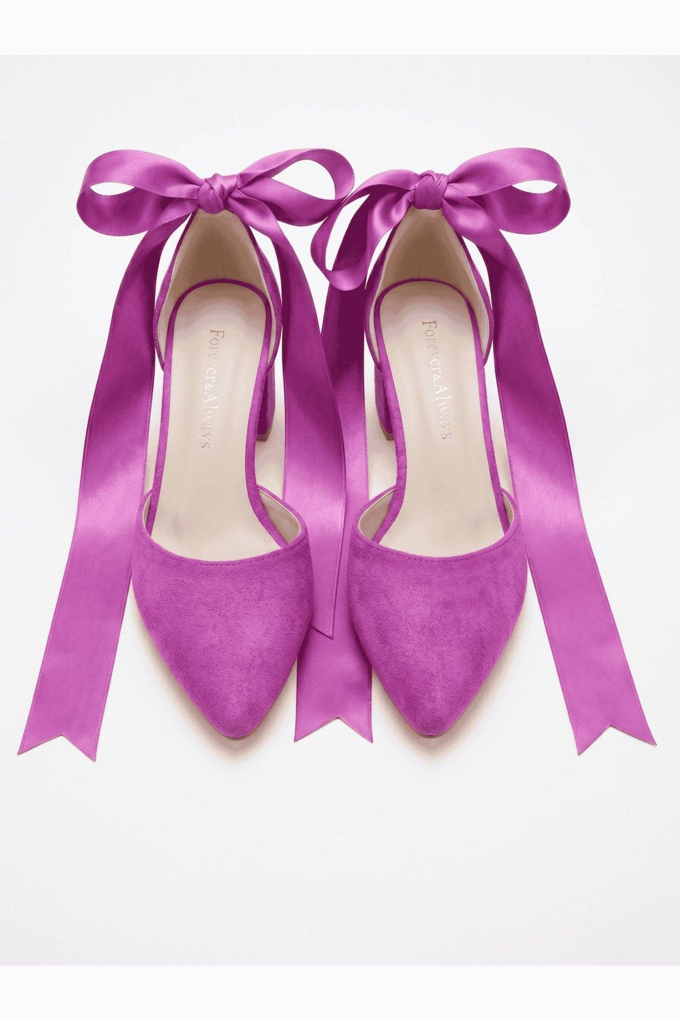 Fiona Low Block Heels with Ribbon, Alternate, color, Fuchsia Suede