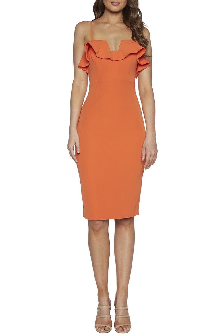 Rossa Frill Cocktail Dress, Main, color, FLAME