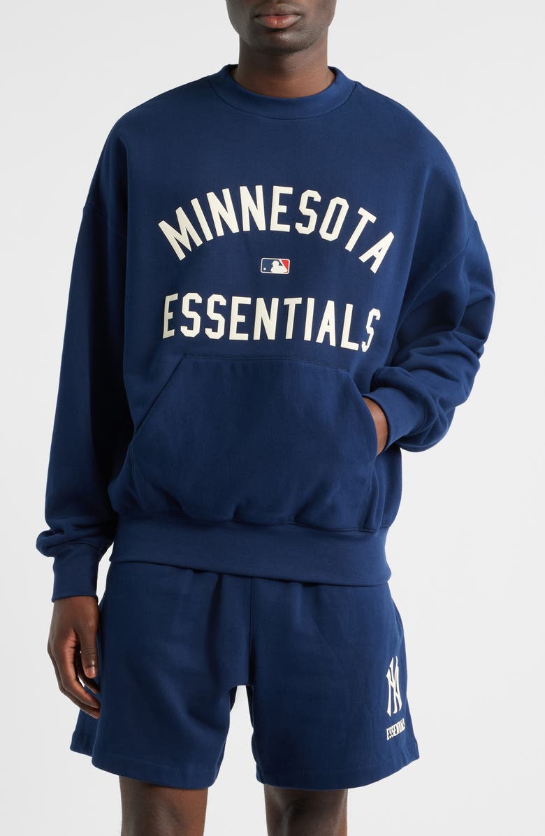 Fear of God Essentials Twins Sports Fit Crewneck Cotton Sweatshirt, Main, color, Navy