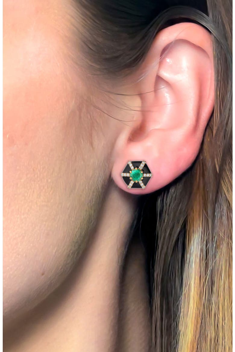 Queen Hexagon Emerald & Diamond Stud Earrings, Alternate, color, GREEN / BLACK