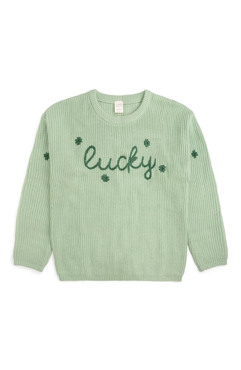 Sweet Wink Lucky Shamrock St. Patrick's Day Knit Women's Sweater, Main, color, Mint Green