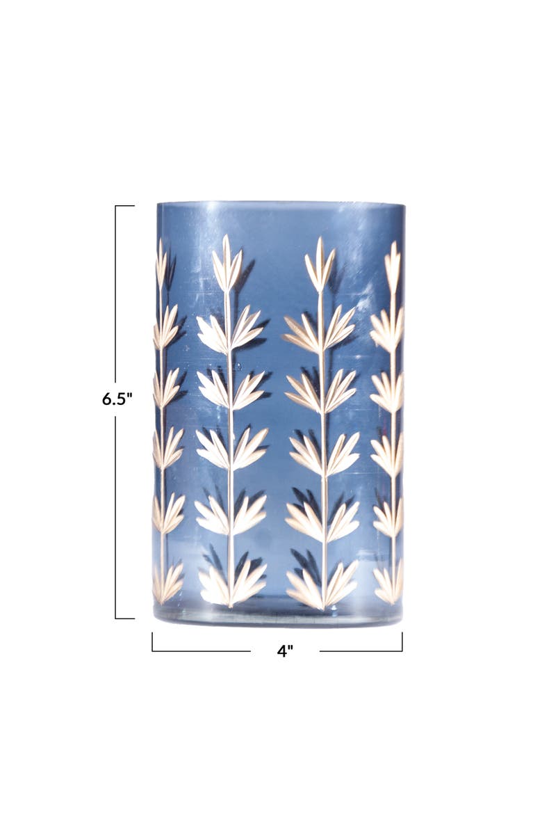 Hand-Painted Cut Glass Candle Holder/Vase with Botanical Design, Navy and Gold Finish, Alternate, color, Navy