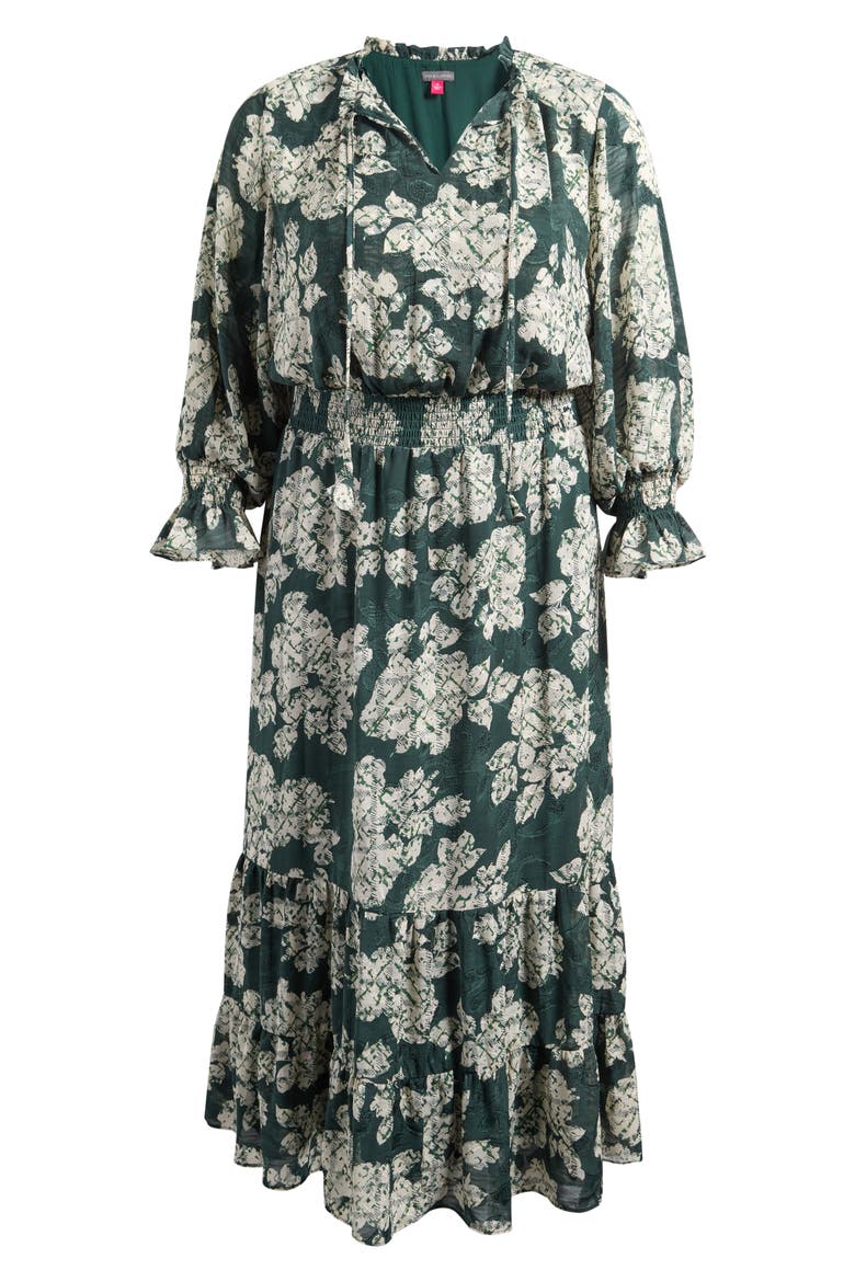 Smocked Waist Long Sleeve Maxi Dress, Alternate, color, FOREST NIGHT